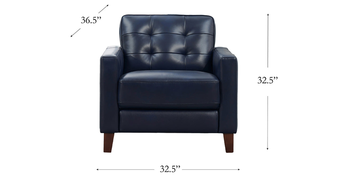 Aiden Power Leather Sofa Collection, Navy